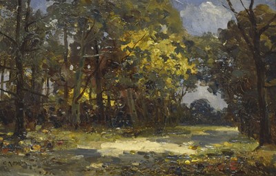 Lot 419 - Campbell Archibald Mellon, ROI, RBA (1876-1955) - Oil on canvas - 'Autumn, Ashby Rd, St. Olaves'