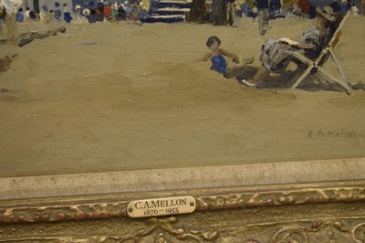 Lot 420 - Campbell Archibald Mellon, ROI, RBA, (1876-1955) - Oil on panel - 'Beach Scene, Gorleston'