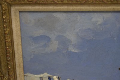 Lot 420 - Campbell Archibald Mellon, ROI, RBA, (1876-1955) - Oil on panel - 'Beach Scene, Gorleston'