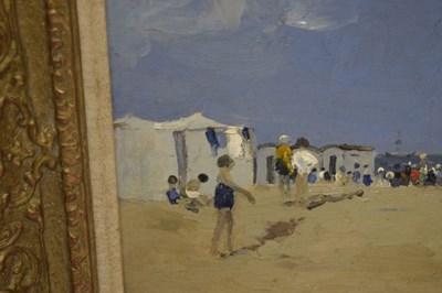 Lot 420 - Campbell Archibald Mellon, ROI, RBA, (1876-1955) - Oil on panel - 'Beach Scene, Gorleston'