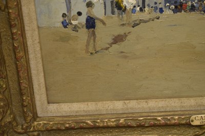 Lot 420 - Campbell Archibald Mellon, ROI, RBA, (1876-1955) - Oil on panel - 'Beach Scene, Gorleston'