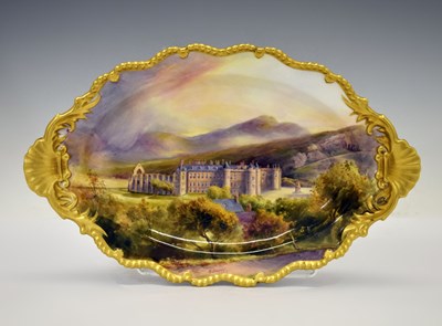 Lot 334 - Harry Davis for Royal Worcester - Porcelain dish, painted view of Holyrood Palace