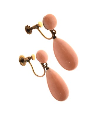Lot 97 - Pair of early 20th century pink stone/glass yellow drop earrings