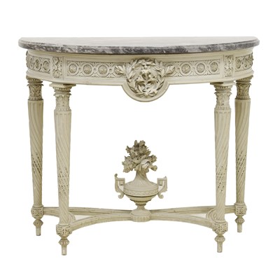 Lot 507 - French grey painted limewood console table with marble top - (Armand) Bardie, Ebeniste, Bordeaux