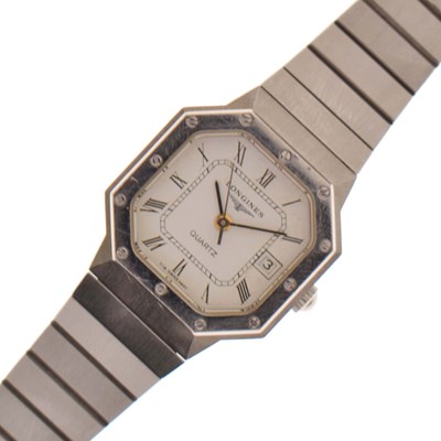 Lot 189 - Longines - Lady's octagonal cased stainless steel bracelet watch