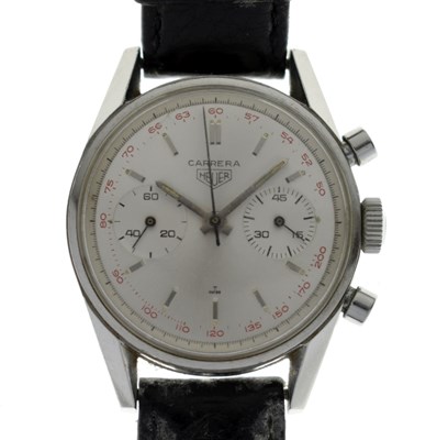Lot 129 - Carrera Heuer - 'red tachymetre' (Carrera 45) wristwatch, ref. 3647T