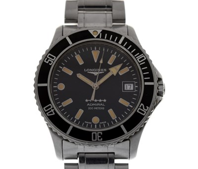 Lot 127 - Longines - Admiral 200 meters stainless steel calendar bracelet watch, ref. 7463