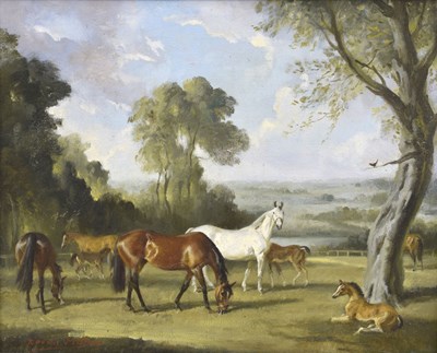 Lot 439 - Raoul Millais (1901-1999) - Oil on canvas - Horses in a landscape