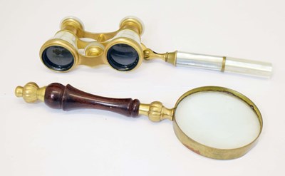 Lot 361 - Negretti & Zambra mother-of-pearl opera glasses, and vintage magnifying glass