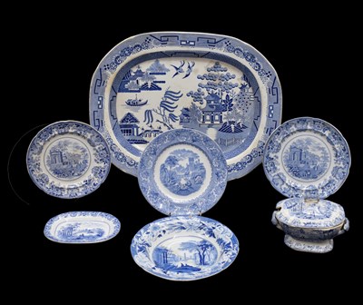 Lot 564 - Group of 19th century blue and white transfer printed tableware