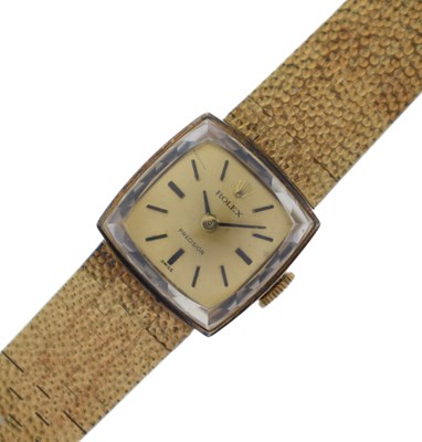 Lot 136 - Rolex - Lady's 'Precision' 18ct gold integrated bracelet watch