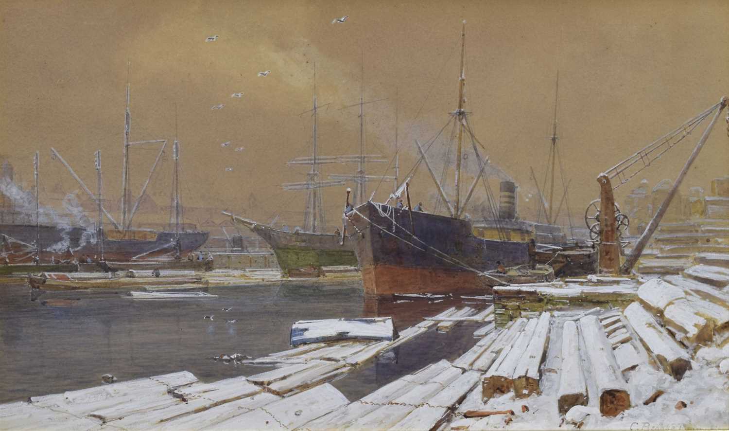 Lot 404 - Charles Brooke Branwhite (1851-1929) - Watercolour - 'Bristol Harbour in Winter'