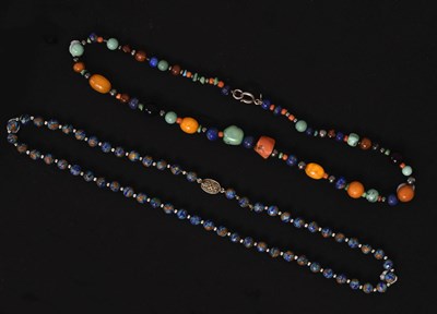 Lot 108 - Early-mid 20th century Chinese enamelled silver necklace together with a gemstone bead necklace