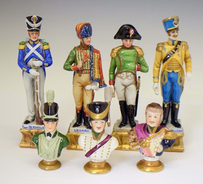 Lot 631 - Four Capodimonte military figures, and three Kaiser busts