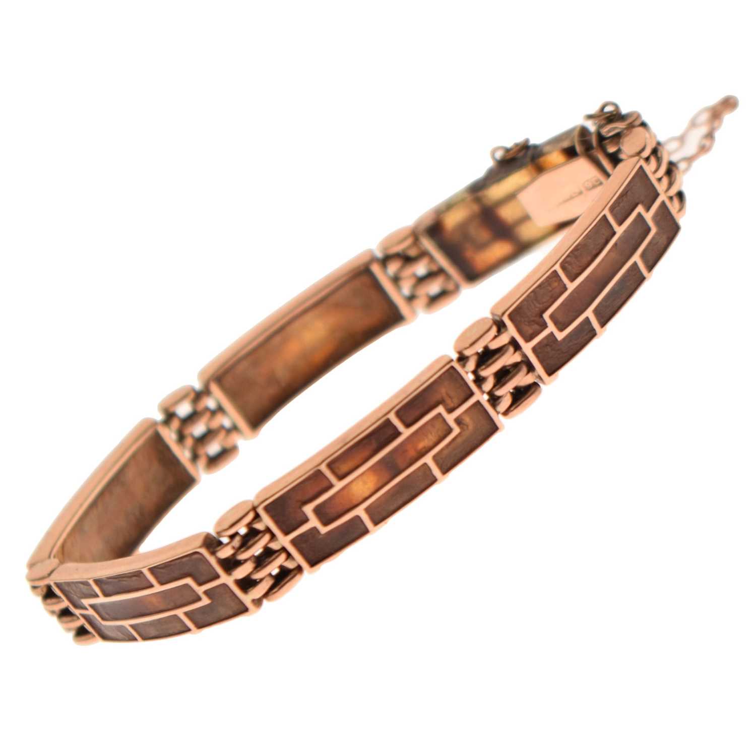 Lot 89 - Late 19th century tortoiseshell rose metal panel bracelet