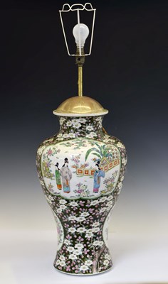 Lot 346 - Large Chinese Canton Famille Rose baluster lamp