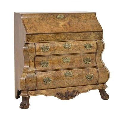 Lot 512 - Good Dutch figured walnut bombé front bureau