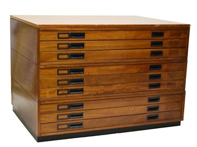 Lot 602 - Mid 20th century teak and mahogany nine-drawer plan chest