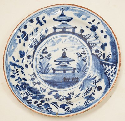 Lot 409 - Mid 18th century English delft charger