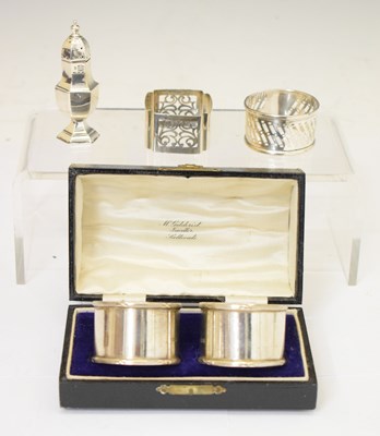 Lot 226 - Cased pair of George V silver napkin rings, etc