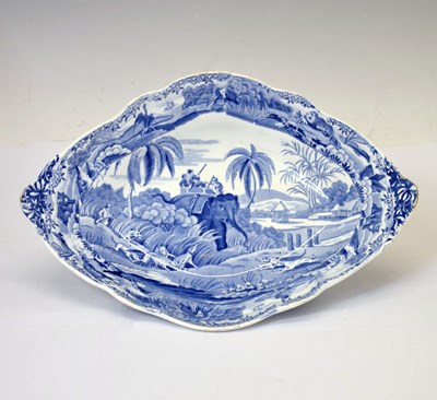 Lot 314 - Spode Indian Sporting Series blue transfer printed pottery dish - 'Hunting a Civet Cat'