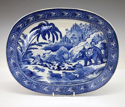 Lot 315 - Early 19th century blue transfer printed Indian Sporting 'Tiger Hunt' meat dish