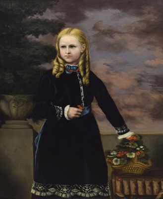Lot 399 - Philip Augustus Barnard (Exh. 1840-1884) - Oil on canvas - Portait of Miss Dodgson 1876