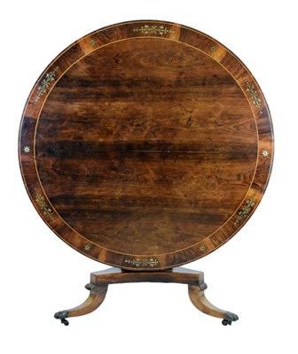 Lot 583 - Regency brass-inlaid tilt-top centre or breakfast table
