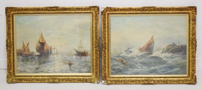 Lot 730 - W. Leslie (Early 20th century school) - Pair of oils on board - Coastal maritime scenes