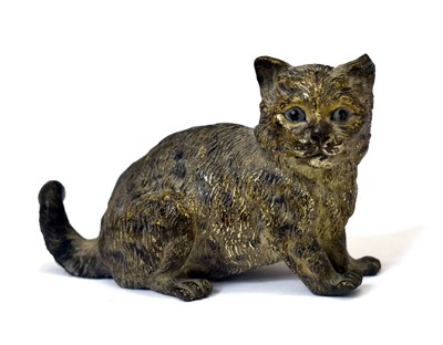 Lot 241 - Austrian cold painted bronze model of a seated tabby cat or kitten