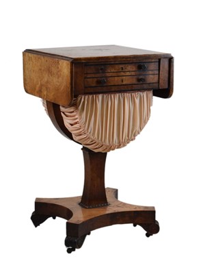 Lot 584 - Early Victorian burr elm sewing or work table