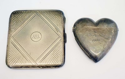 Lot 219 - Victorian heart-shaped novelty match box and silver cigarette case