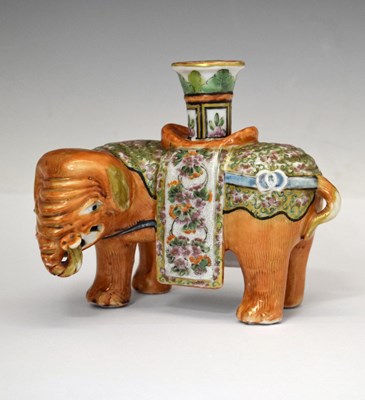Lot 342 - 19th century Chinese Canton Famille Rose elephant candlestick