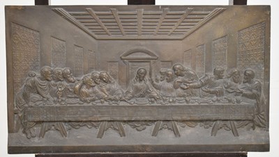 Lot 426 - Manner of Coalbrookdale - Rectangular bronze alloy panel cast in relief with The Last Supper