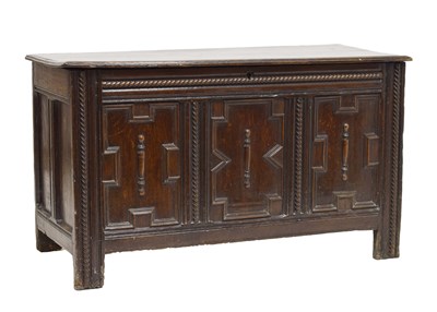 Lot 501 - Late 17th century oak geometric three panel coffer