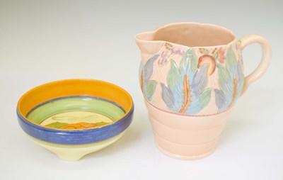 Lot 569 - Clarice Cliff - Orange Lily bowl and moulded jug