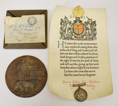 Lot 487 - British First World War medal pair to Gunner Gilbert Allen Whitehorn