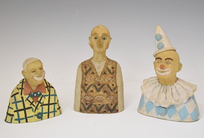 Lot 580 - Studio Pottery - Stoneware portrait bust of a Pierrot painted in colours, etc