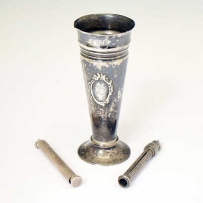 Lot 225 - Early 20th century silver nail / manicure kit, mechanical pencil, and bud vase