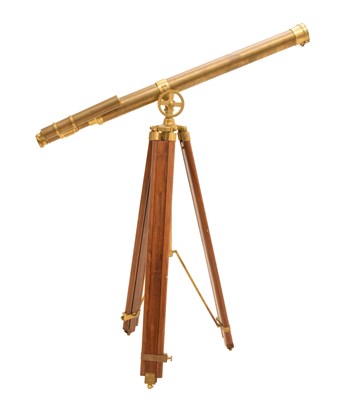 Lot 478 - Reproduction brass telescope with brass and hardwood tripod stand