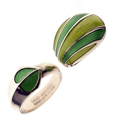 Lot 82 - David Andersen - Two Norwegian silver and green enamel rings
