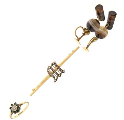 Lot 143 - Early 20th century rose cut diamond initial bar brooch, etc (3)