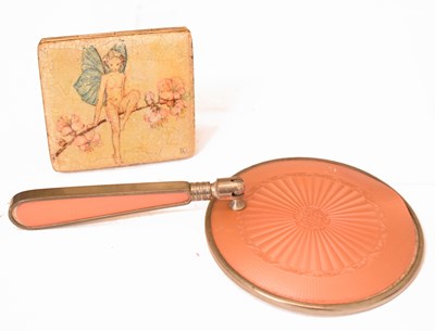 Lot 365 - Early 20th century compact together with a pink patent hand mirror