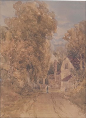 Lot 725 - David Cox (1783-1859) - Watercolour - Figure on a country lane