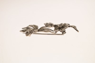 Lot 35 - Diamond unmarked white metal floral spray brooch