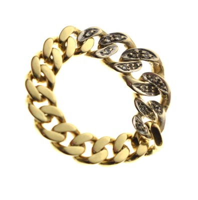 Lot 8 - Yellow and white metal diamond-set curb link flexible ring