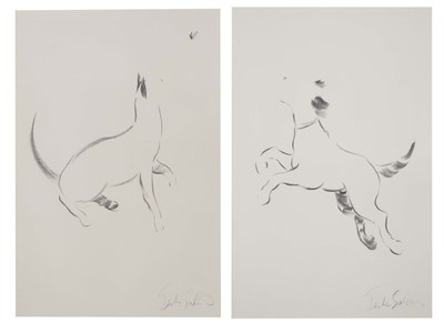 Lot 695 - Jake Sutton (b.1947) - Pair of charcoal studies - Dog and Cat