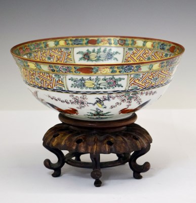 Lot 653 - 20th century Chinese Canton Famille Rose bowl decorated with cockerels, plus stand