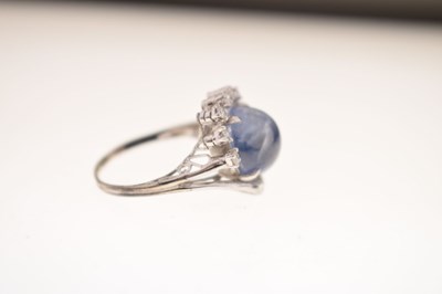 Lot 27 - Sapphire and diamond 14K white metal ring
