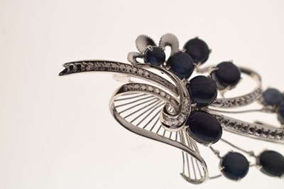 Lot 39 - Star sapphire 18k white gold spray brooch